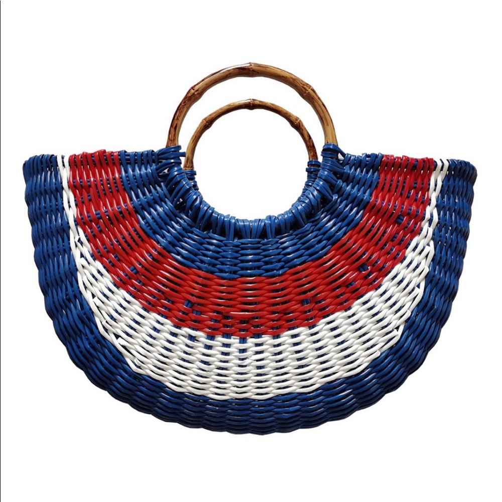 INC Red, White, and Blue Faux Straw Fan Tote